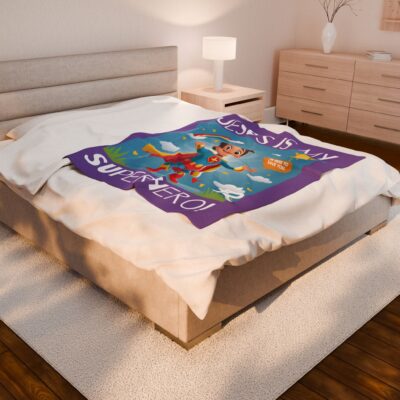 Jesus is my Superhero! Kid's Blanket - Purple, Wht. Lettering, White Supe - Image 17