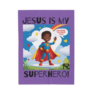 Jesus is my Superhero! Kid's Blanket - Purple, Blk. Lettering, Black Supe - Image 8