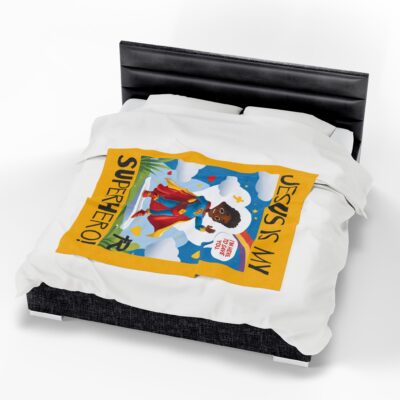 Jesus is my Superhero! Kid's Blanket - Yellow, Blk. Lettering, Black Supe - Image 19