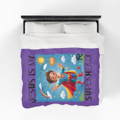 Jesus is my Superhero! Kid's Blanket - Purple, Blk. Lettering, White Supe - Image 7