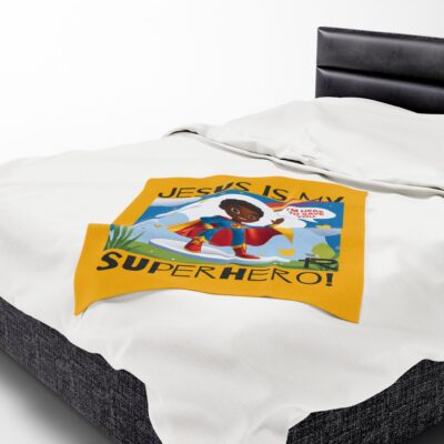 Jesus is my Superhero! Kid's Blanket - Yellow, Blk. Lettering, Black Supe - Image 13