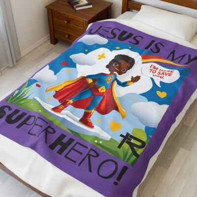 Jesus is my Superhero! Kid's Blanket - Purple, Blk. Lettering, Black Supe - Image 16
