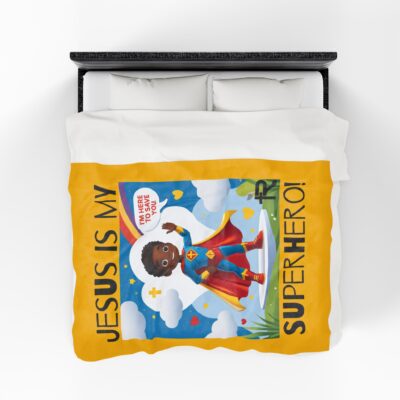 Jesus is my Superhero! Kid's Blanket - Yellow, Blk. Lettering, Black Supe - Image 7