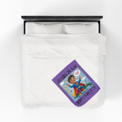 Jesus is my Superhero! Kid's Blanket - Purple, Blk. Lettering, Hispanic Supe - Image 14
