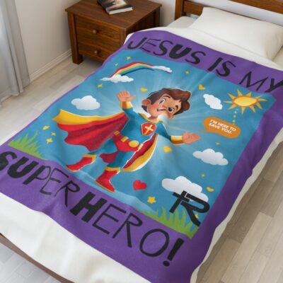 Jesus is my Superhero! Kid's Blanket - Purple, Blk. Lettering, White Supe - Image 16