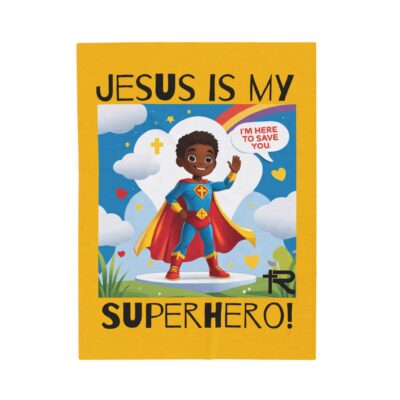 Jesus is my Superhero! Kid's Blanket - Yellow, Blk. Lettering, Black Supe - Image 8