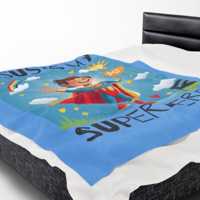 Jesus is my Superhero! Kid's Blanket - Blue, Blk. Lettering, White Supe - Image 6