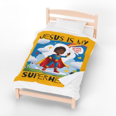 Jesus is my Superhero! Kid's Blanket - Yellow, Blk. Lettering, Black Supe - Image 18