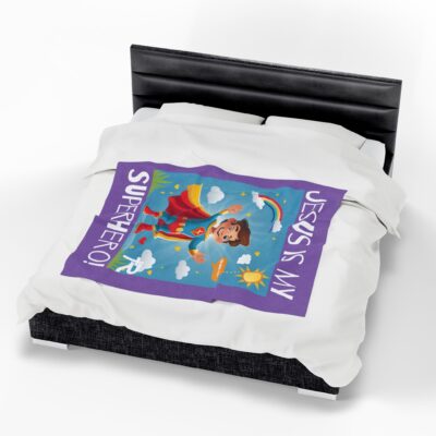 Jesus is my Superhero! Kid's Blanket - Purple, Wht. Lettering, White Supe - Image 19