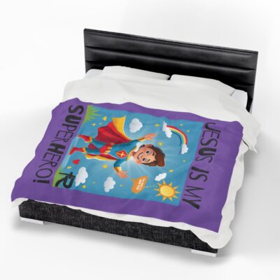 Jesus is my Superhero! Kid's Blanket - Purple, Blk. Lettering, White Supe - Image 5