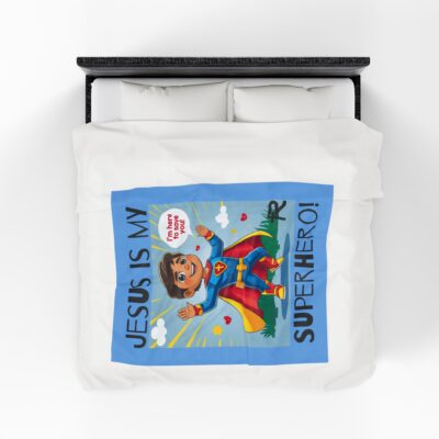 Jesus is my Superhero! Kid's Blanket - Blue, Blk. Lettering, Hispanic Supe - Image 21
