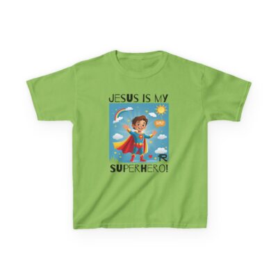 Jesus Is My Superhero! Kids Tee - Wht. Supe, Blk. Lettering - Image 17