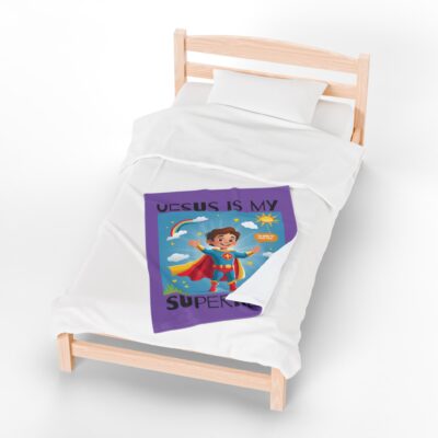 Jesus is my Superhero! Kid's Blanket - Purple, Blk. Lettering, White Supe - Image 11