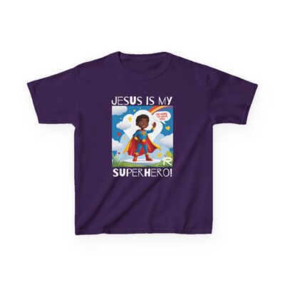 Jesus Is My Superhero! Kids Tee - Blk. Supe, Wht. Lettering - Image 37