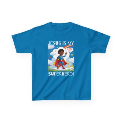 Jesus Is My Superhero! Kids Tee - Blk. Supe, Wht. Lettering - Image 13