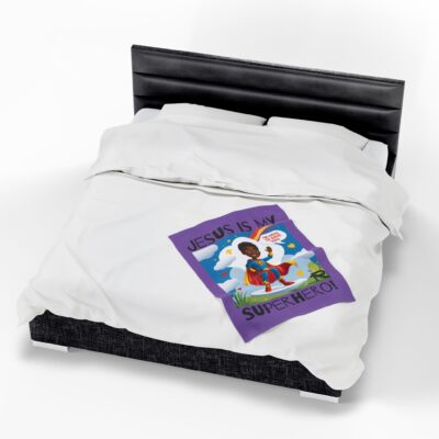 Jesus is my Superhero! Kid's Blanket - Purple, Blk. Lettering, Black Supe - Image 12