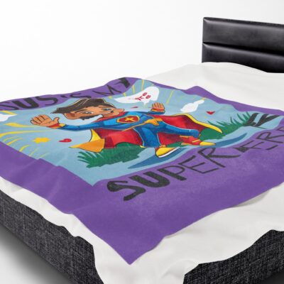 Jesus is my Superhero! Kid's Blanket - Purple, Blk. Lettering, Hispanic Supe - Image 6