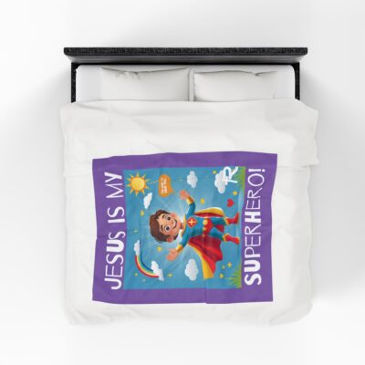Jesus is my Superhero! Kid's Blanket - Purple, Wht. Lettering, White Supe - Image 21