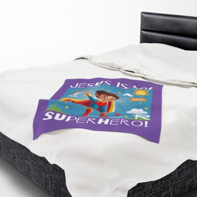 Jesus is my Superhero! Kid's Blanket - Purple, Wht. Lettering, White Supe - Image 13