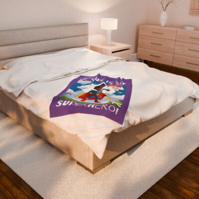 Jesus is my Superhero! Kids Blanket - Purple, Wht. Lettering, Black Supe - Image 10