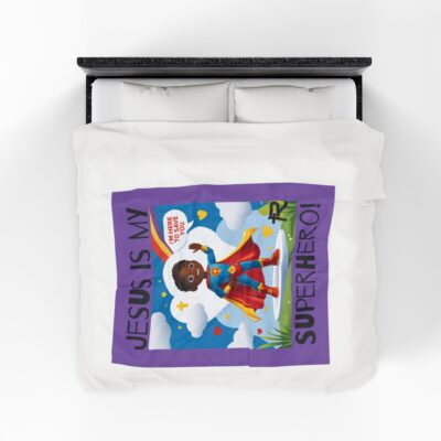 Jesus is my Superhero! Kid's Blanket - Purple, Blk. Lettering, Black Supe - Image 21