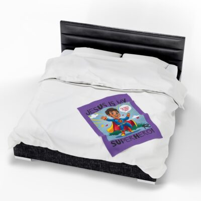 Jesus is my Superhero! Kid's Blanket - Purple, Blk. Lettering, Hispanic Supe - Image 12