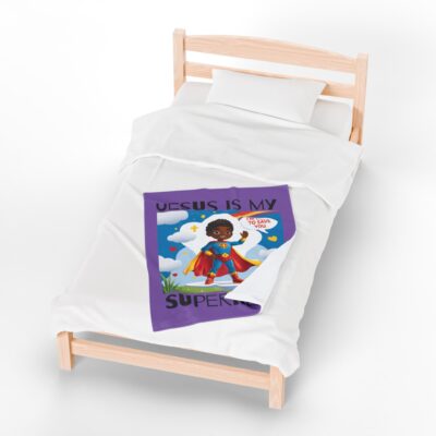 Jesus is my Superhero! Kid's Blanket - Purple, Blk. Lettering, Black Supe - Image 11