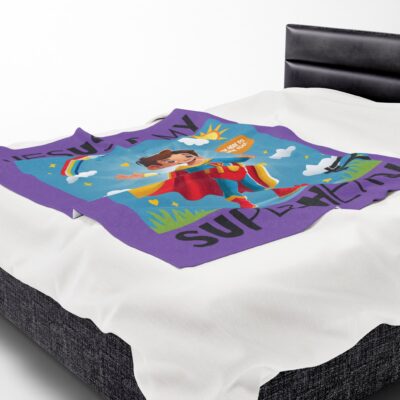 Jesus is my Superhero! Kid's Blanket - Purple, Blk. Lettering, White Supe - Image 20