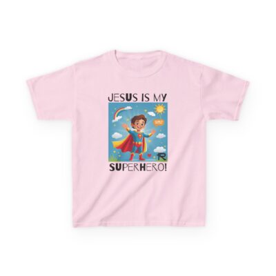 Jesus Is My Superhero! Kids Tee - Wht. Supe, Blk. Lettering - Image 25