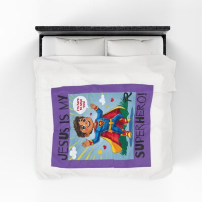 Jesus is my Superhero! Kid's Blanket - Purple, Blk. Lettering, Hispanic Supe - Image 21