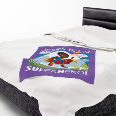 Jesus is my Superhero! Kids Blanket - Purple, Wht. Lettering, Black Supe - Image 13