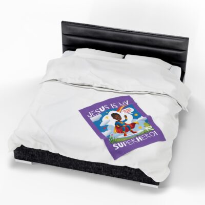 Jesus is my Superhero! Kids Blanket - Purple, Wht. Lettering, Black Supe - Image 12