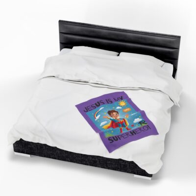 Jesus is my Superhero! Kid's Blanket - Purple, Blk. Lettering, White Supe - Image 12