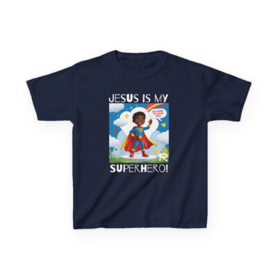 Jesus Is My Superhero! Kids Tee - Blk. Supe, Wht. Lettering - Image 33
