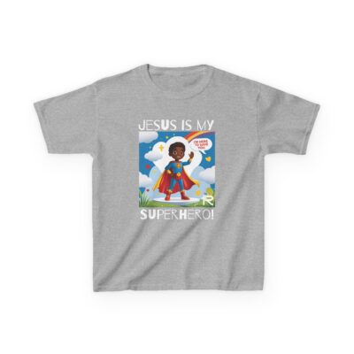 Jesus Is My Superhero! Kids Tee - Blk. Supe, Wht. Lettering - Image 3
