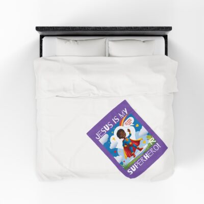 Jesus is my Superhero! Kids Blanket - Purple, Wht. Lettering, Black Supe - Image 14